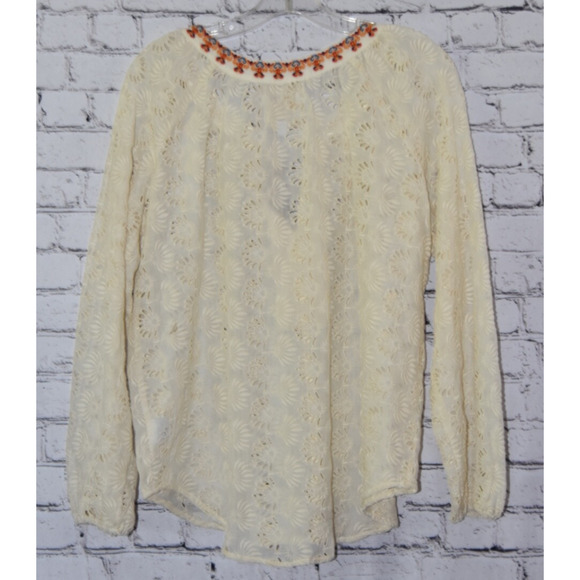 Johnny Was JADE Eyelet Womens Embroidered Floral Boho Beaded Blouse NWOT Small - Picture 4 of 7